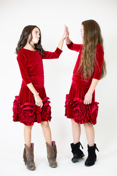 Holiday Red Velvet Boots Dress - Pre-sale