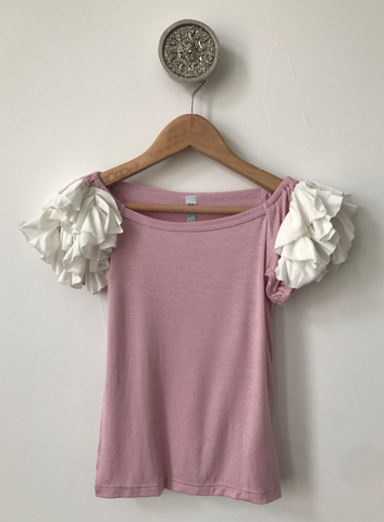 Ruffled Shoulder Top- Pink/Ivory